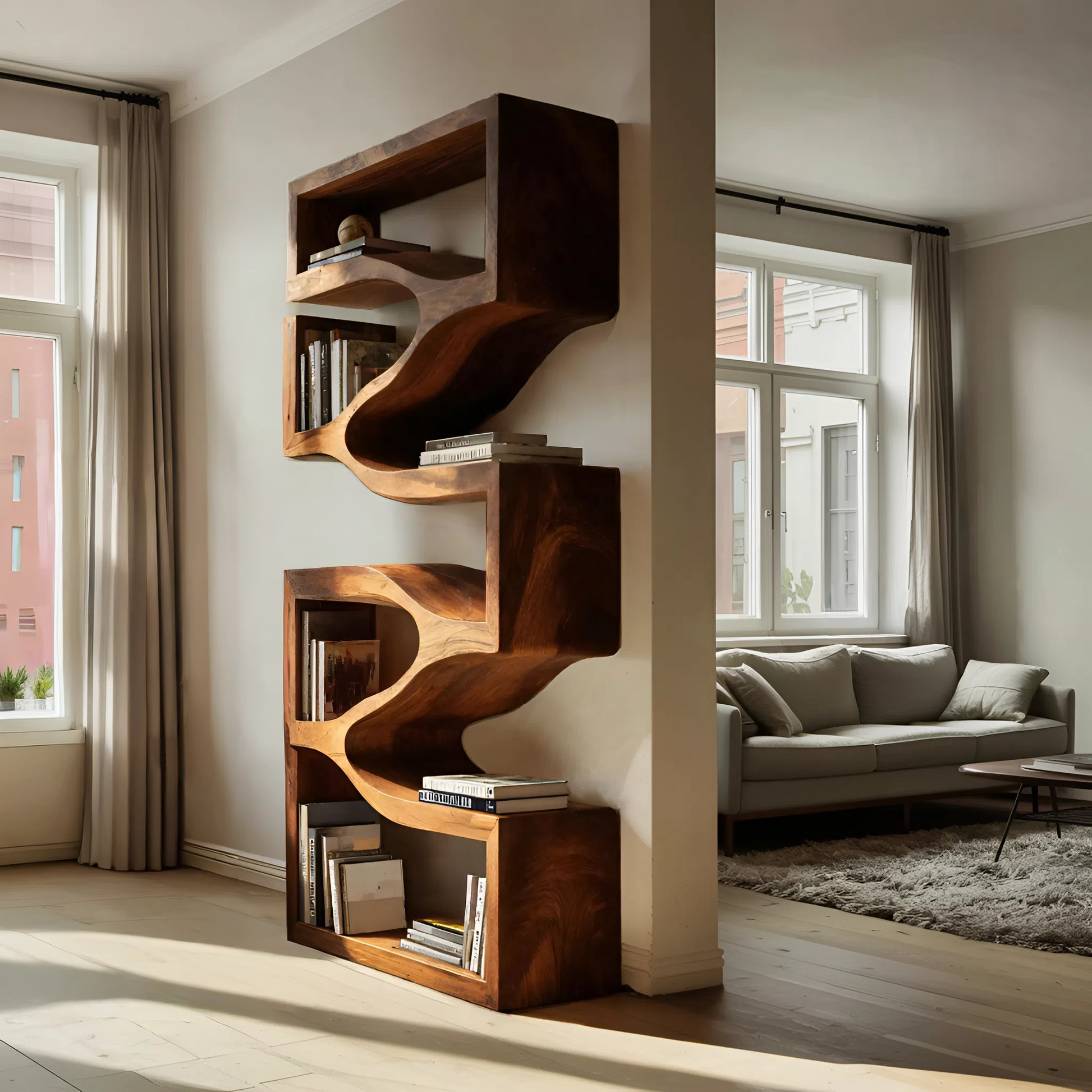 Sculptural Wooden Wall Bookcase For Modern BedRoom Lynnsnail