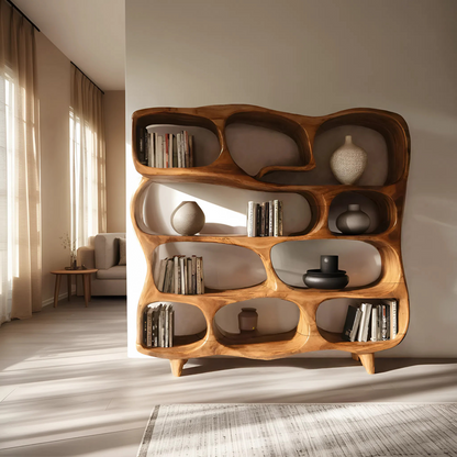 Modern Handcrafted Bookshelf With Curved Design For Living Room Lynnsnail