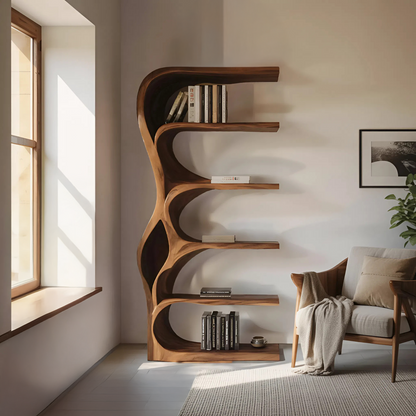 Organic Bookshelf With Curved Open Shelving For Bedroom Decor Lynnsnail