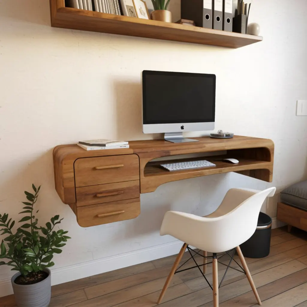 Minimalist Wall Mounted Desk With Drawers Floating Workstation For Bedroom And Office Lynnsnail