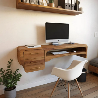 Minimalist Wall Mounted Desk With Drawers Floating Workstation For Bedroom And Office Lynnsnail