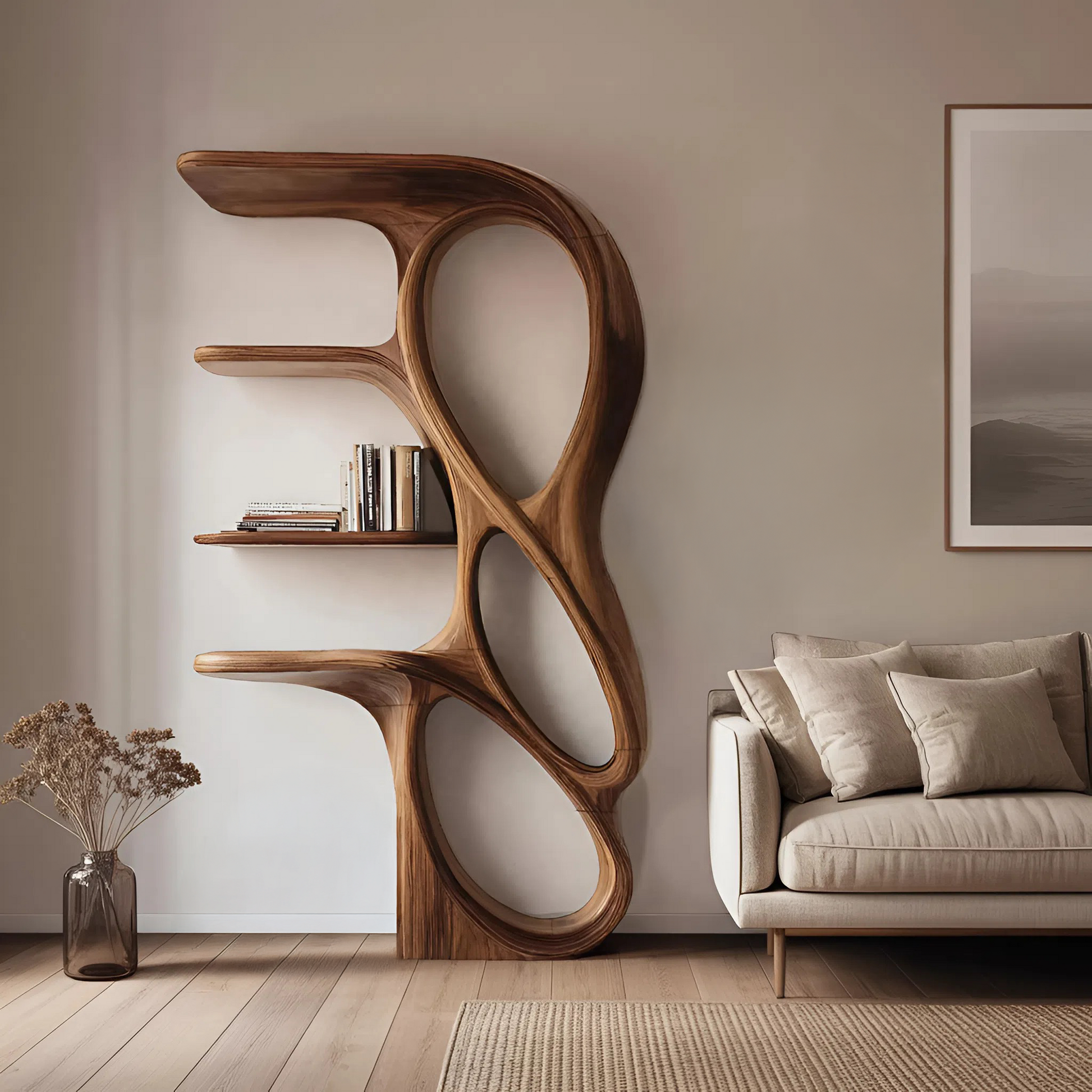 Contemporary Art Bookshelf For Living Room Decor Lynnsnail
