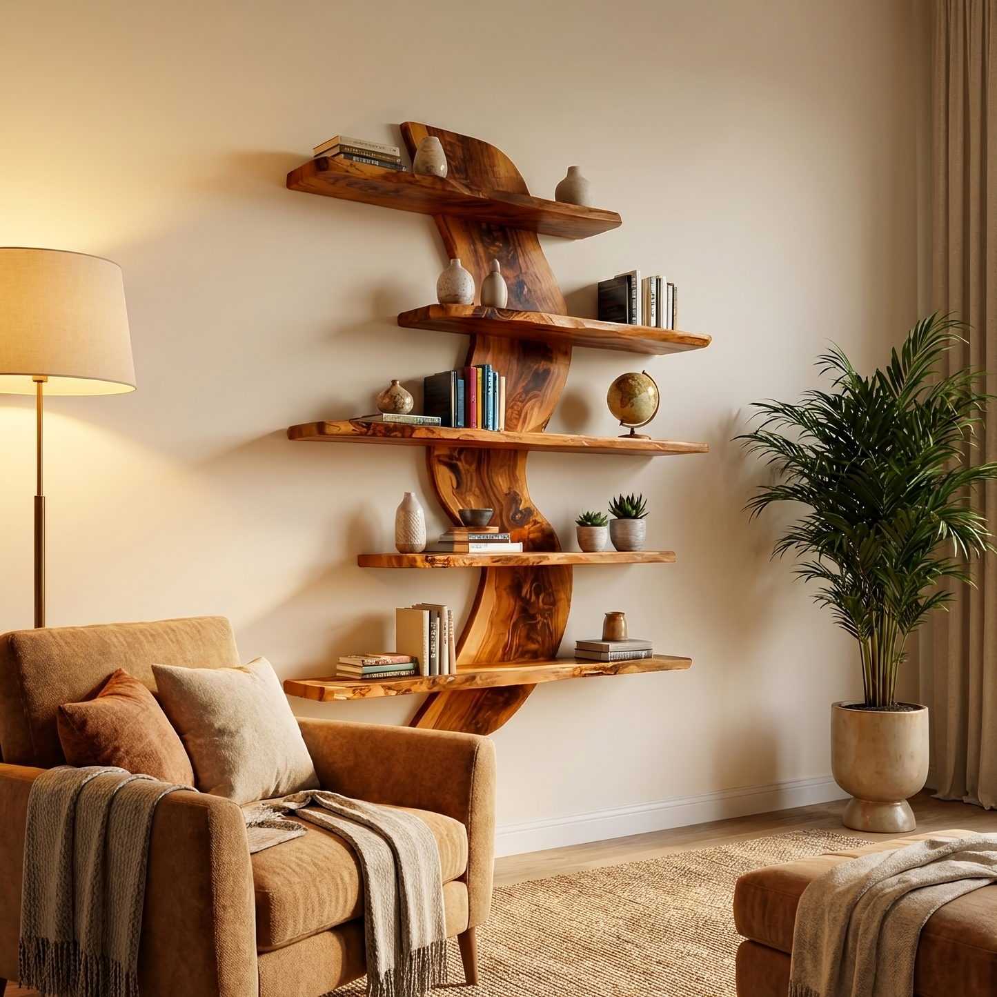 Sculptural Wall Mounted Bookshelf For Modern Living Room Lynnsnail