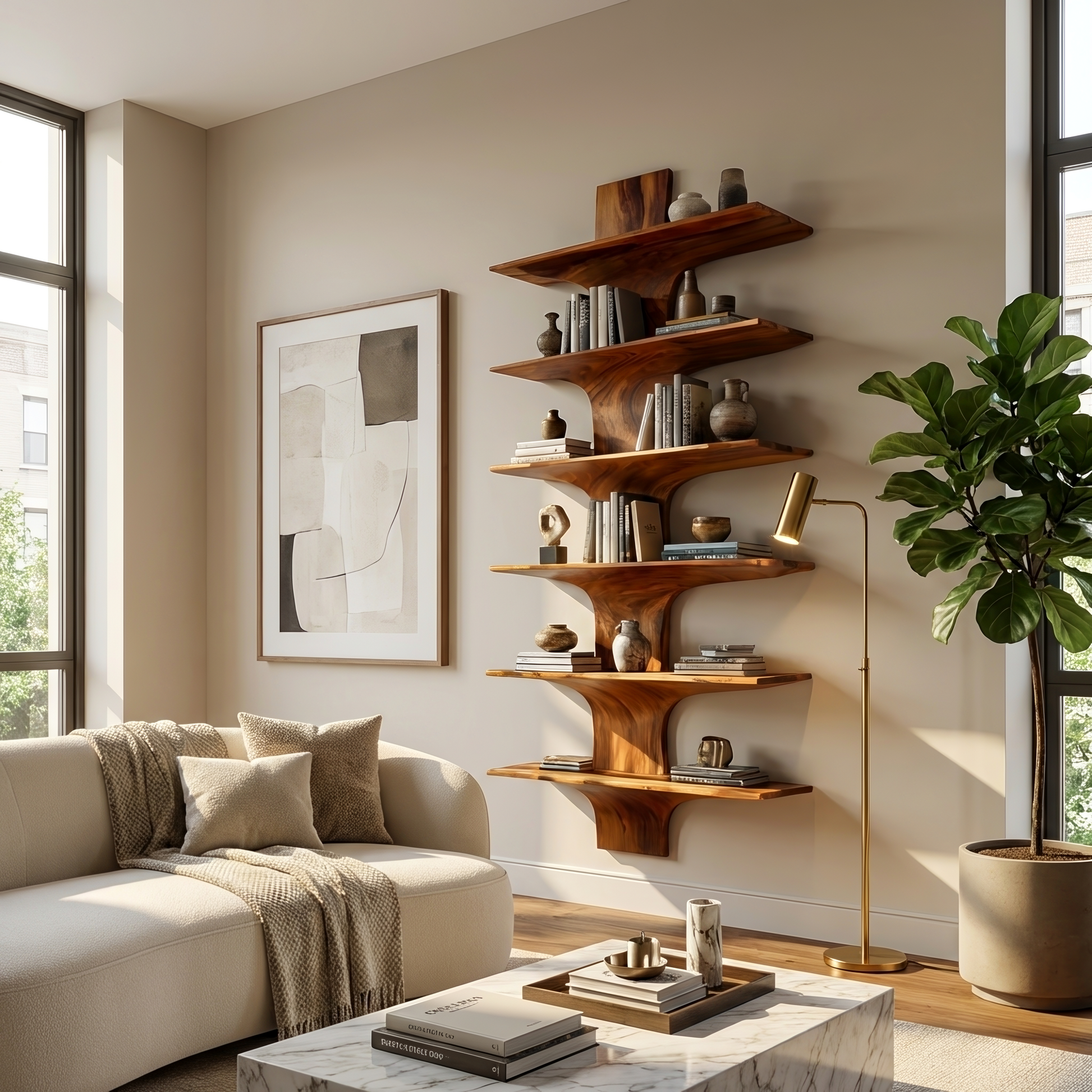 Contemporary Wood Wall Mounted Bookshelf For Home Interior Lynnsnail