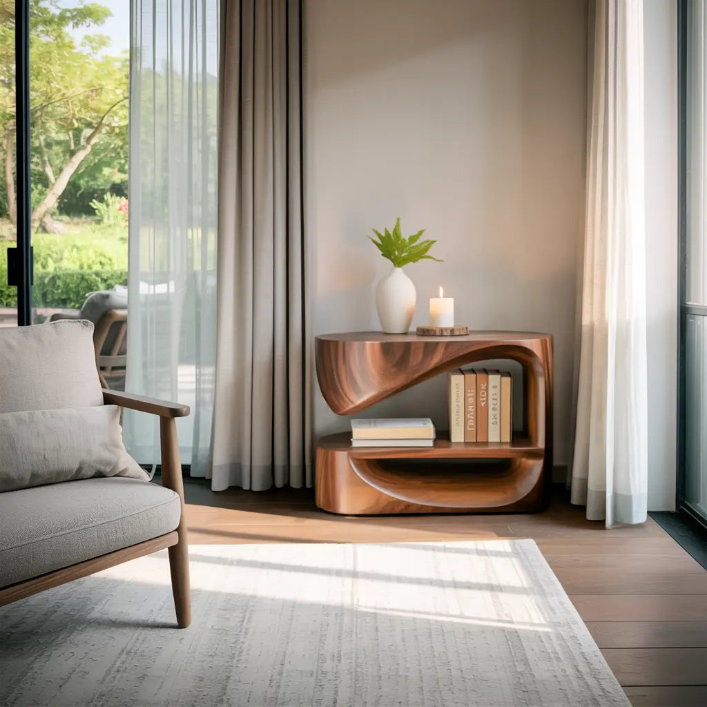 Modern Curved Nightstand With Open Shelf For Minimalist Rooms Lynnsnail