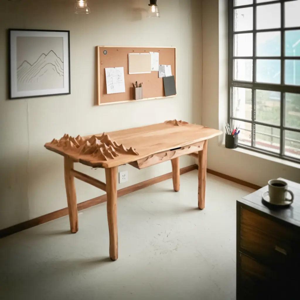 Mountain Carving Desk With 3D Detail For Studio Office And Reading Corner Lynnsnail