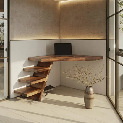 Minimalist Floating Corner Desk With Shelves For Small Home Office Workspace Lynnsnail