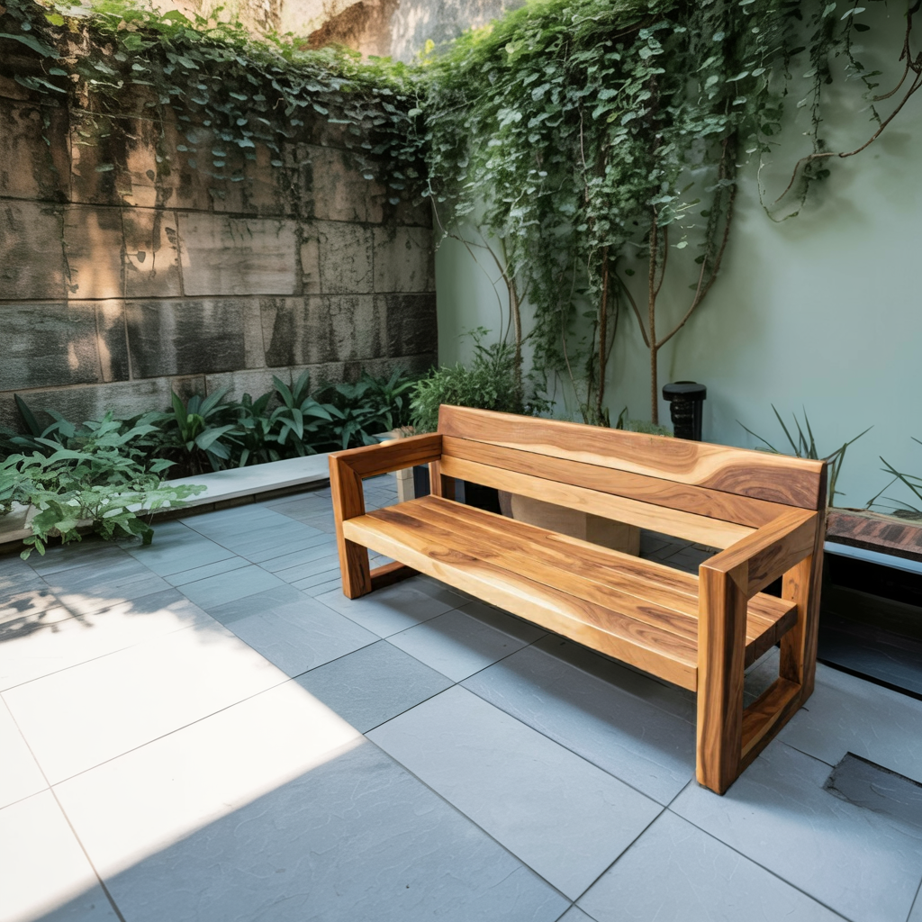 Modern Solid Wood Outdoor Bench With Armrests For Garden Or Entryway Lynnsnail