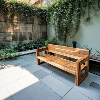 Modern Solid Wood Outdoor Bench With Armrests For Garden Or Entryway Lynnsnail