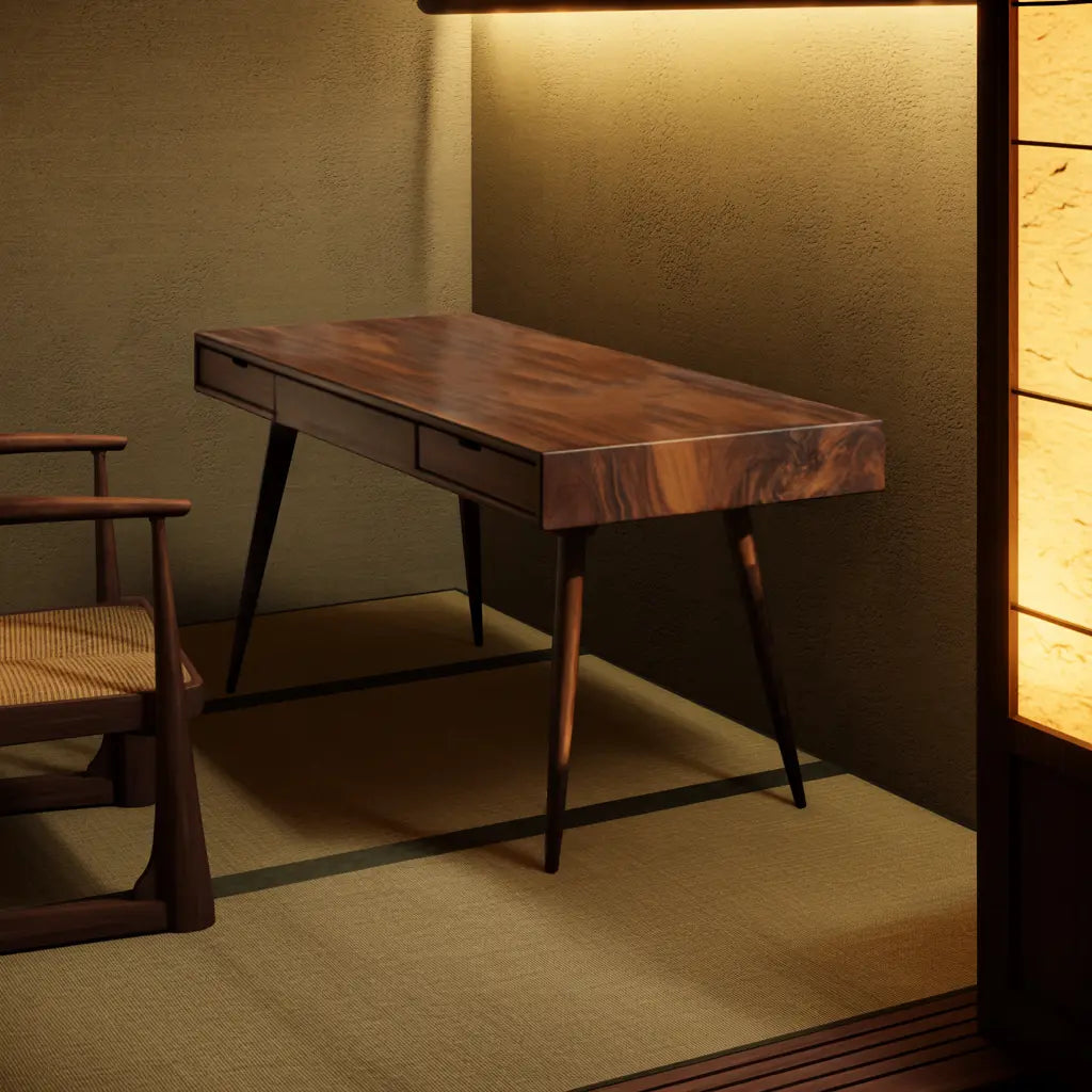 Mid Century Modern Writing Desk With Drawers For Home Office Lynnsnail