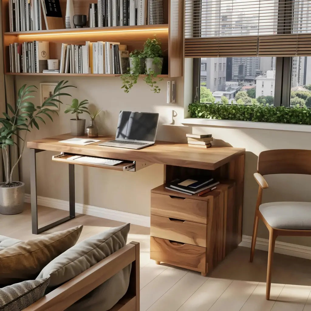 Contemporary Desk with Drawer For Home Office Workspace Lynnsnail