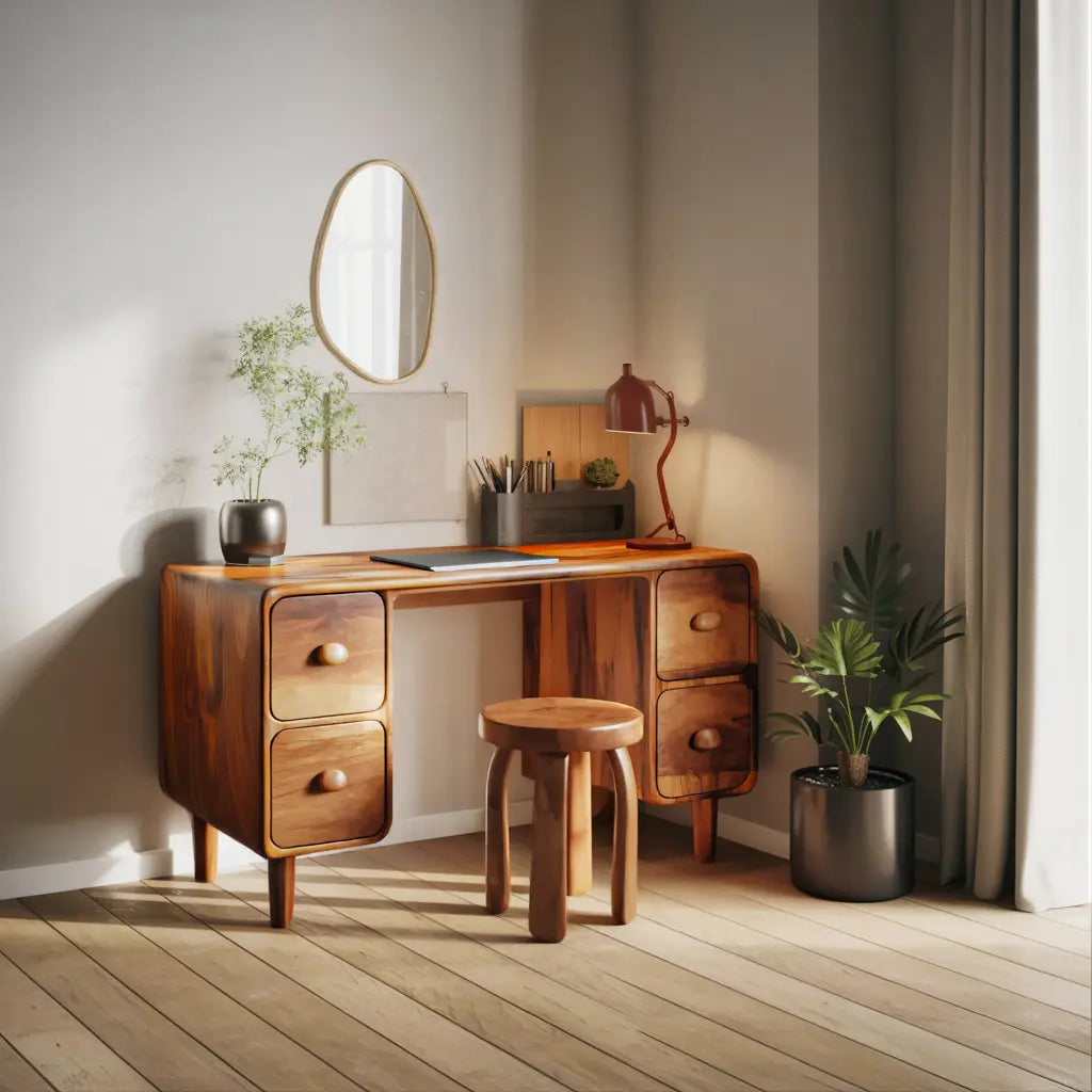 Modern Rounded Corner Desk With Drawers For Home Office Workspace Lynnsnail