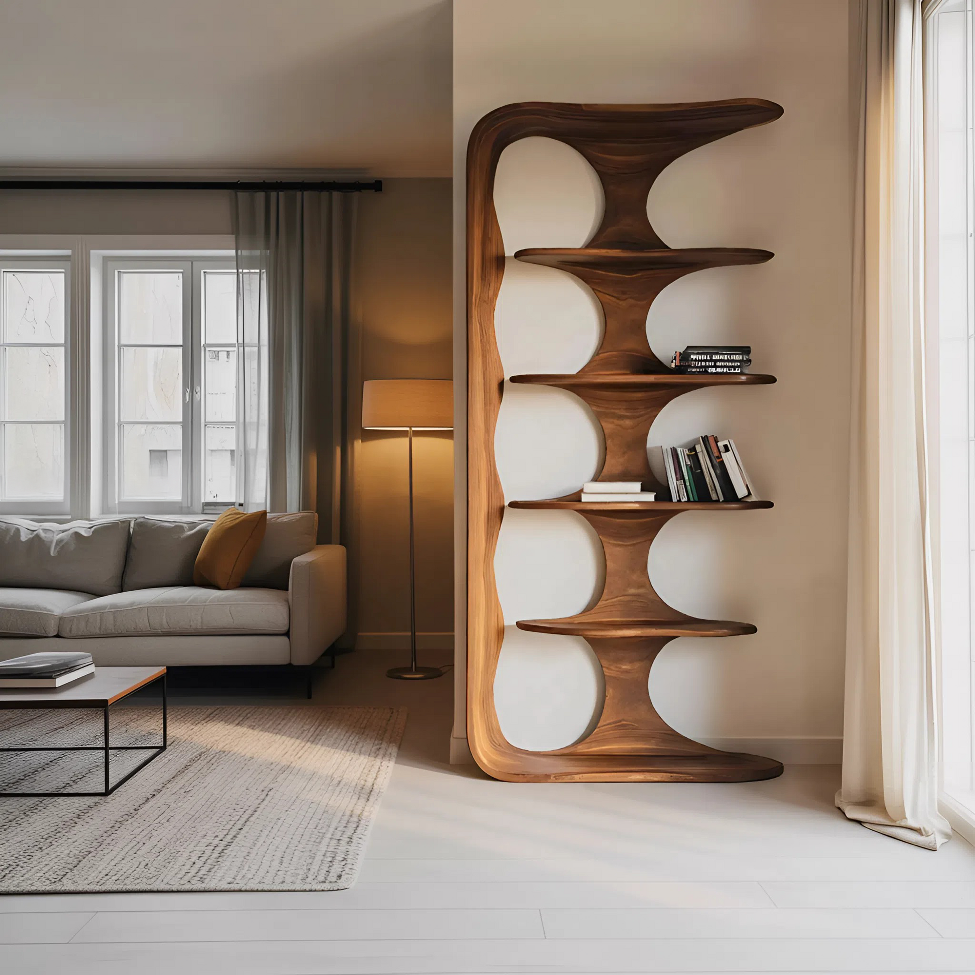 Contemporary Sculptural Vertical Bookshelf For Living Room Lynnsnail