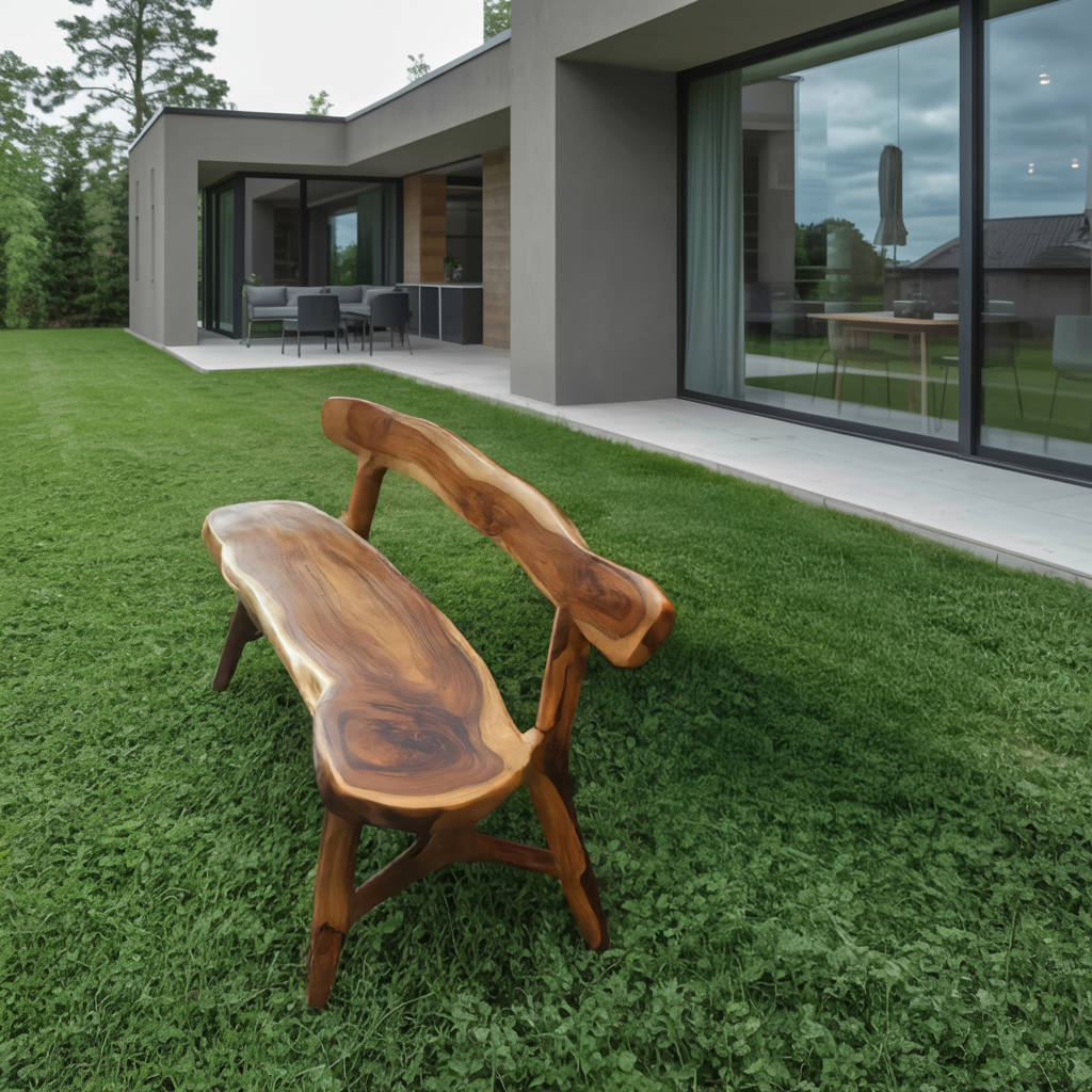 Rustic Live Edge Bench With Backrest For Garden Patio And Balcony Lynnsnail