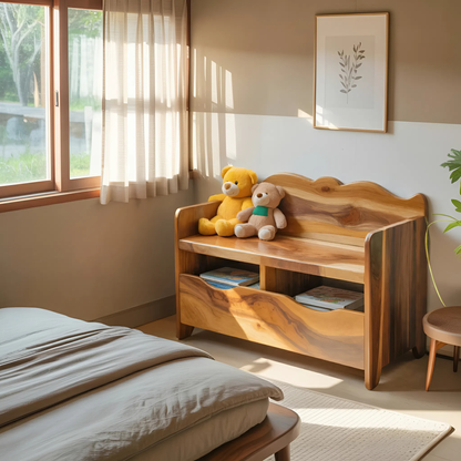 Montessori Bench With Book Storage For Kids Room Entryway And Playroom Lynnsnail