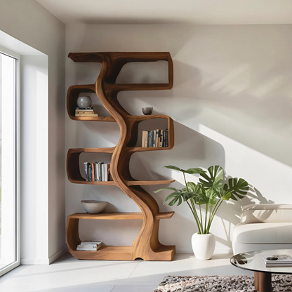 Organic Sculptural Bookshelf With Wavy Design For Living Room Lynnsnail