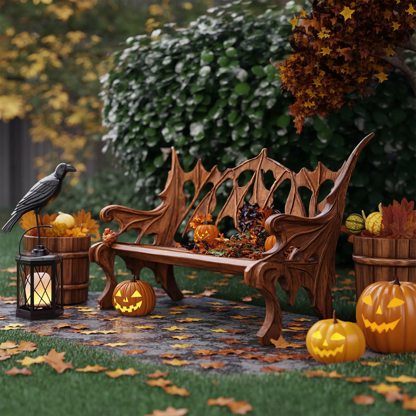 Mid Century Solid Wood Halloween Bench For Festive Outdoor Decor Lynnsnail