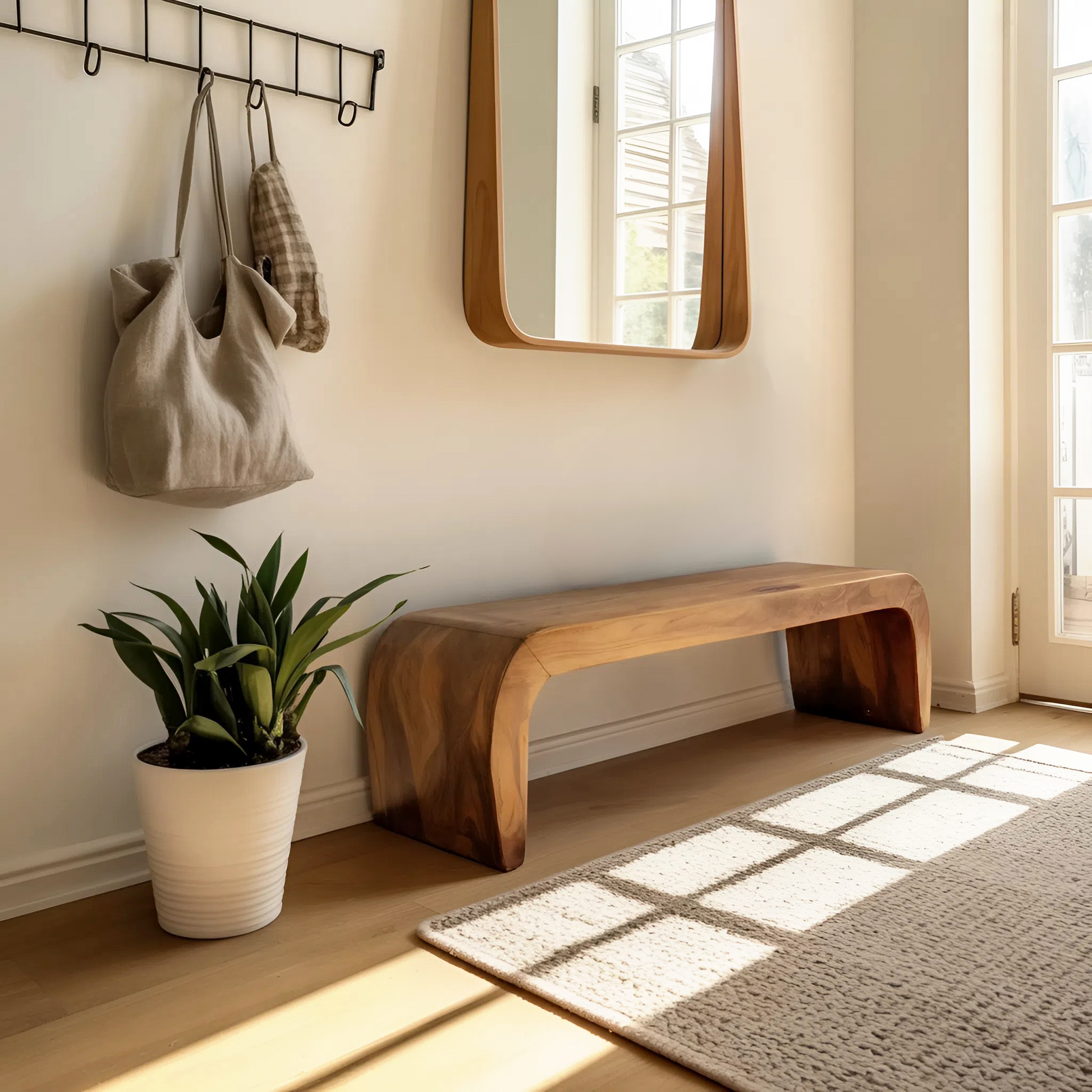 Contemporary Bench With Curved Design For Entryway Lynnsnail