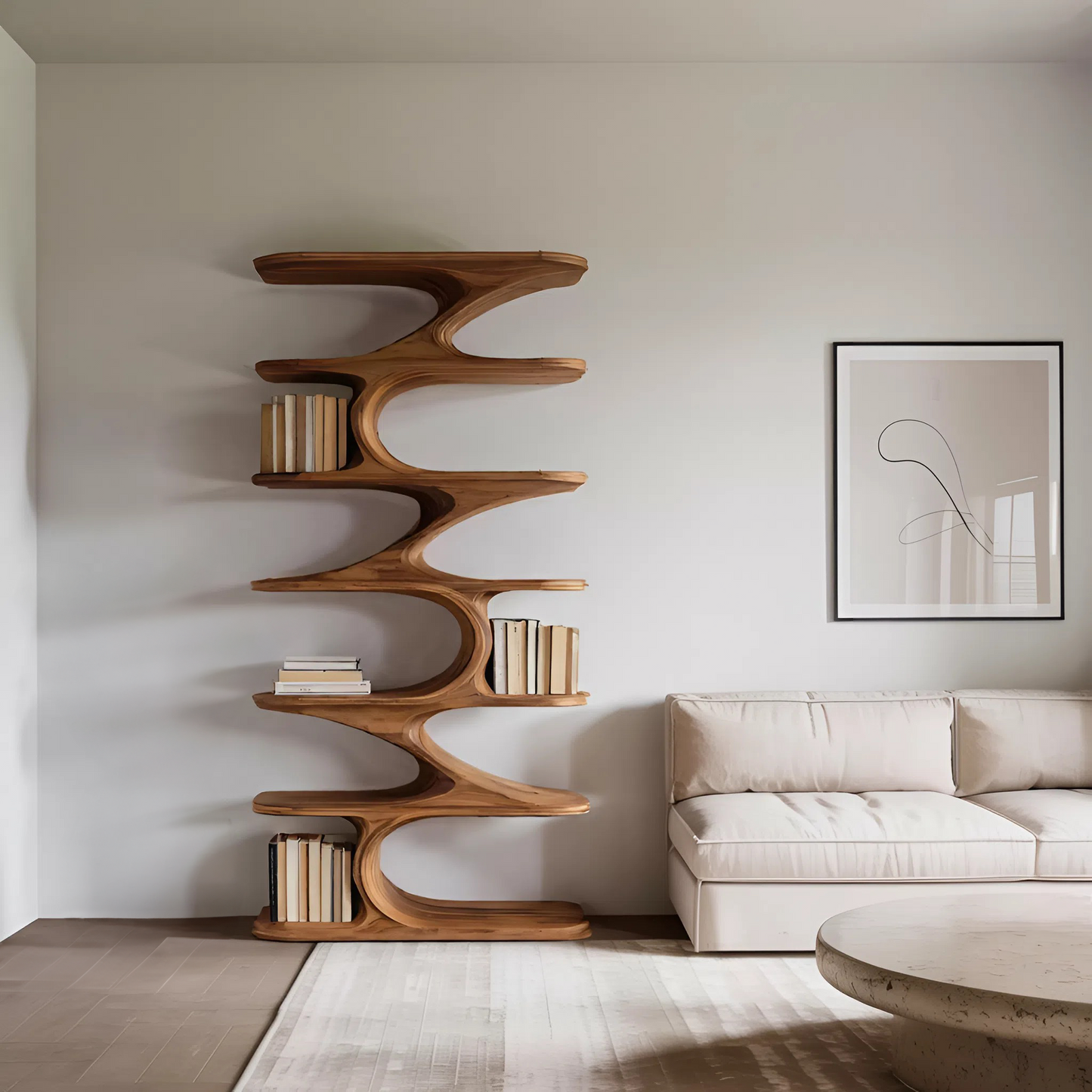 Modern Organic Curved Bookshelf For Living Room Lynnsnail