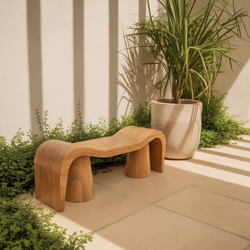 Contemporary Sculpted Wood Bench For Garden Or Patio Lynnsnail