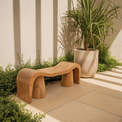Contemporary Sculpted Wood Bench For Garden Or Patio Lynnsnail