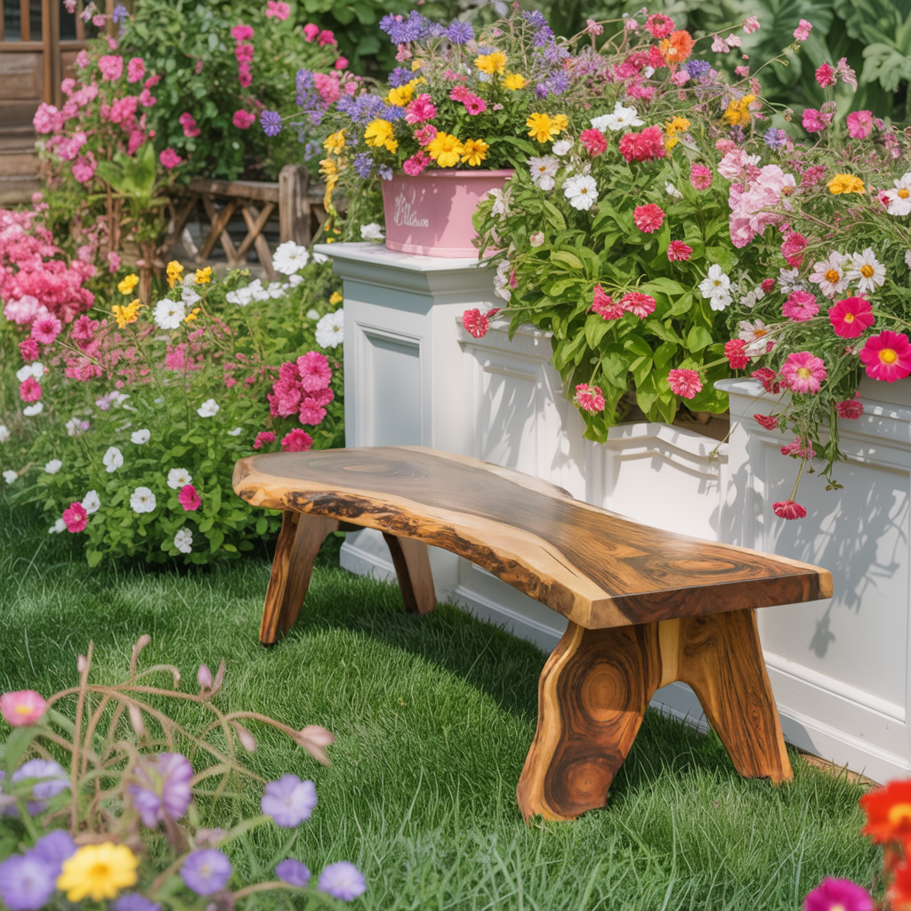 Rustic Live Edge Wooden Bench For Patio Or Garden Lynnsnail