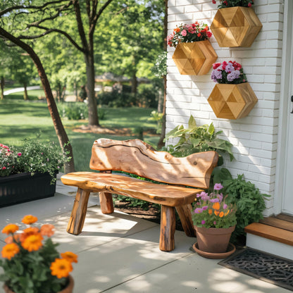 Rustic Live Edge Garden Bench For Patio Backyard And Forest Cabin Lynnsnail