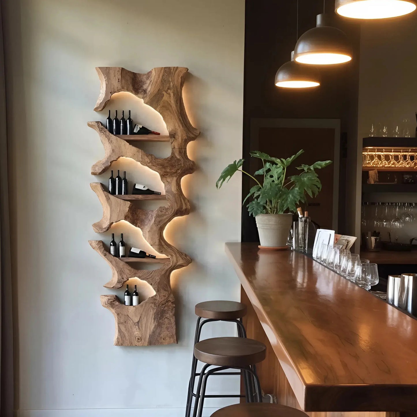 Mid Century Solid Wood Wine Rack For Bar Decor And Display Lynnsnail