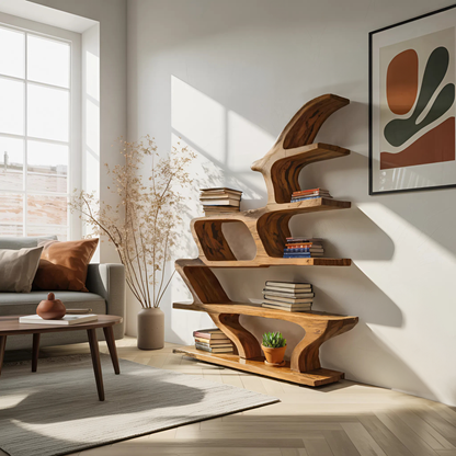 Modern Sculptural Bookshelf With Fluid Shelving For Living Room Lynnsnail
