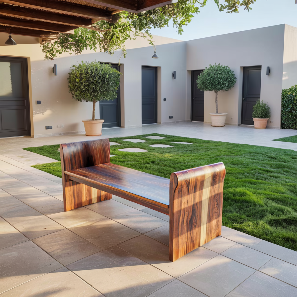 Contemporary Wood Bench With Rounded Armrests For Porch Or Garden Lynnsnail