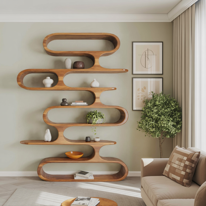 Mid Century Modern Wall Shelf With Flowing Shape For Living Room And Office Lynnsnail