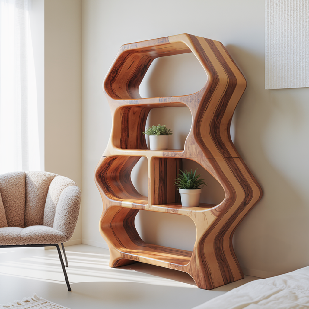 Sculptural Bookshelf With Organic Carved Display For Living Room And Office Lynnsnail