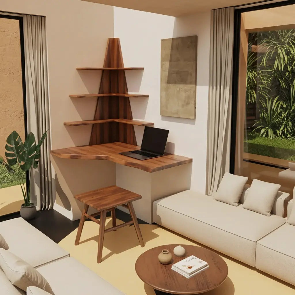 Modern Floating Corner Desk With Tree Shelves For Home Office And Apartment Lynnsnail