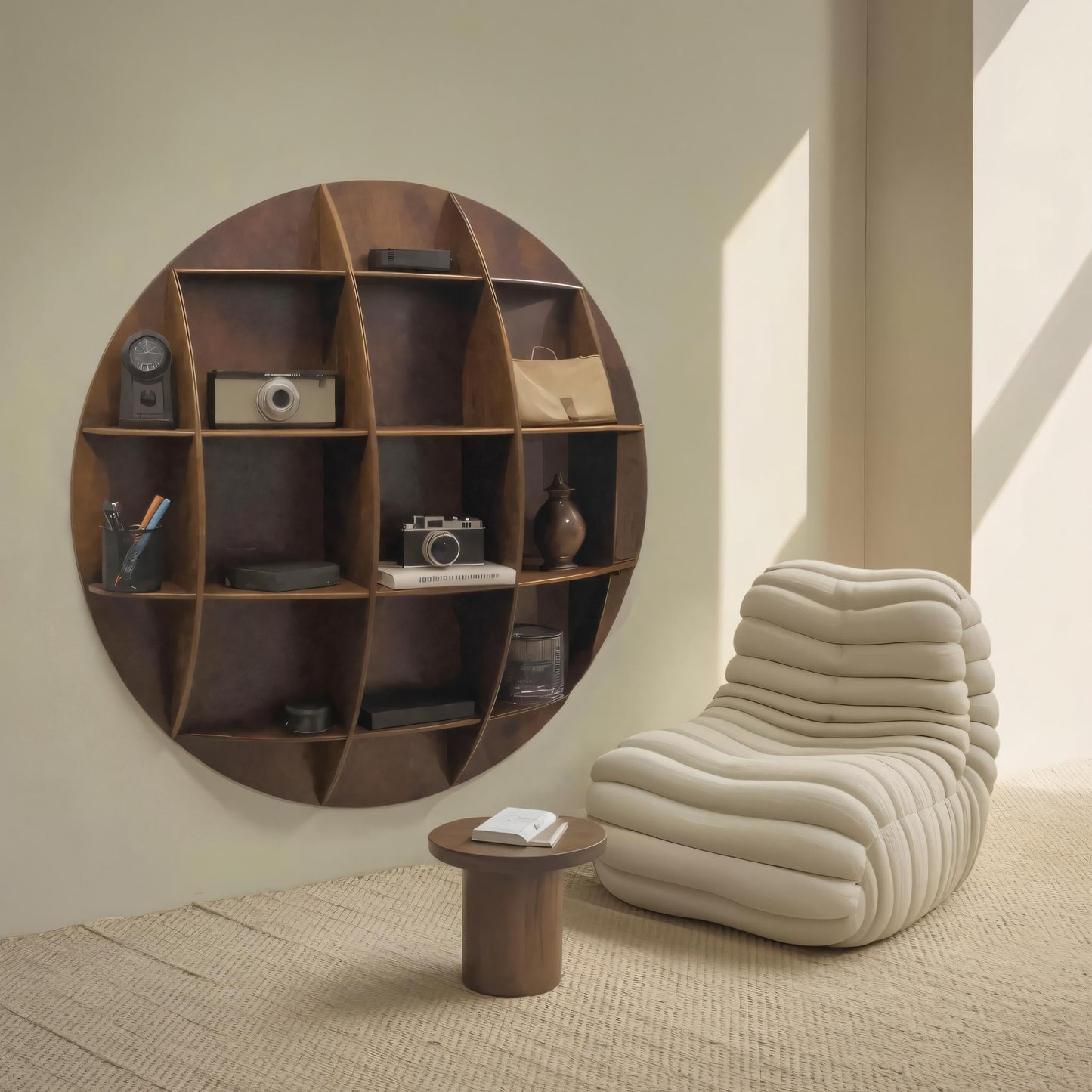 Modern Round Wall Mounted Shelf With Compartments For Living Room Office And Entryway Lynnsnail