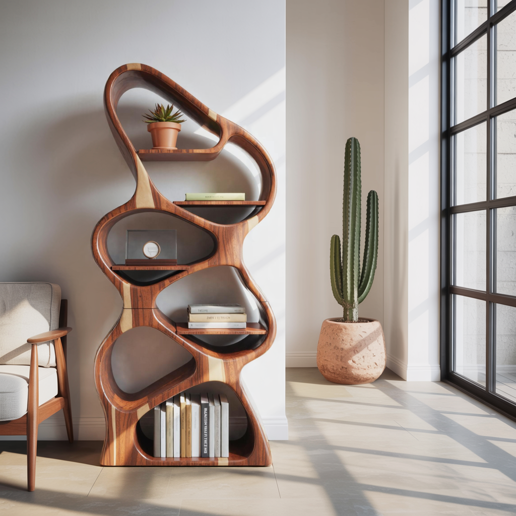 Modern Sculptural Bookshelf With Flowing Shelves For Home Library And Living Room Lynnsnail