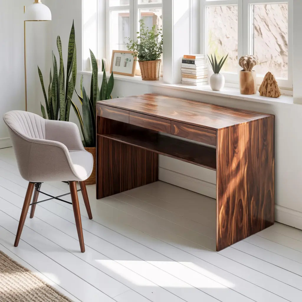 Mid Century Modern Solid Wood Writing Desk With Drawers For Home Office Lynnsnail