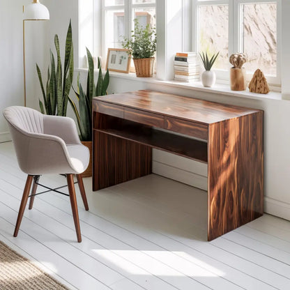 Mid Century Modern Solid Wood Writing Desk With Drawers For Home Office Lynnsnail