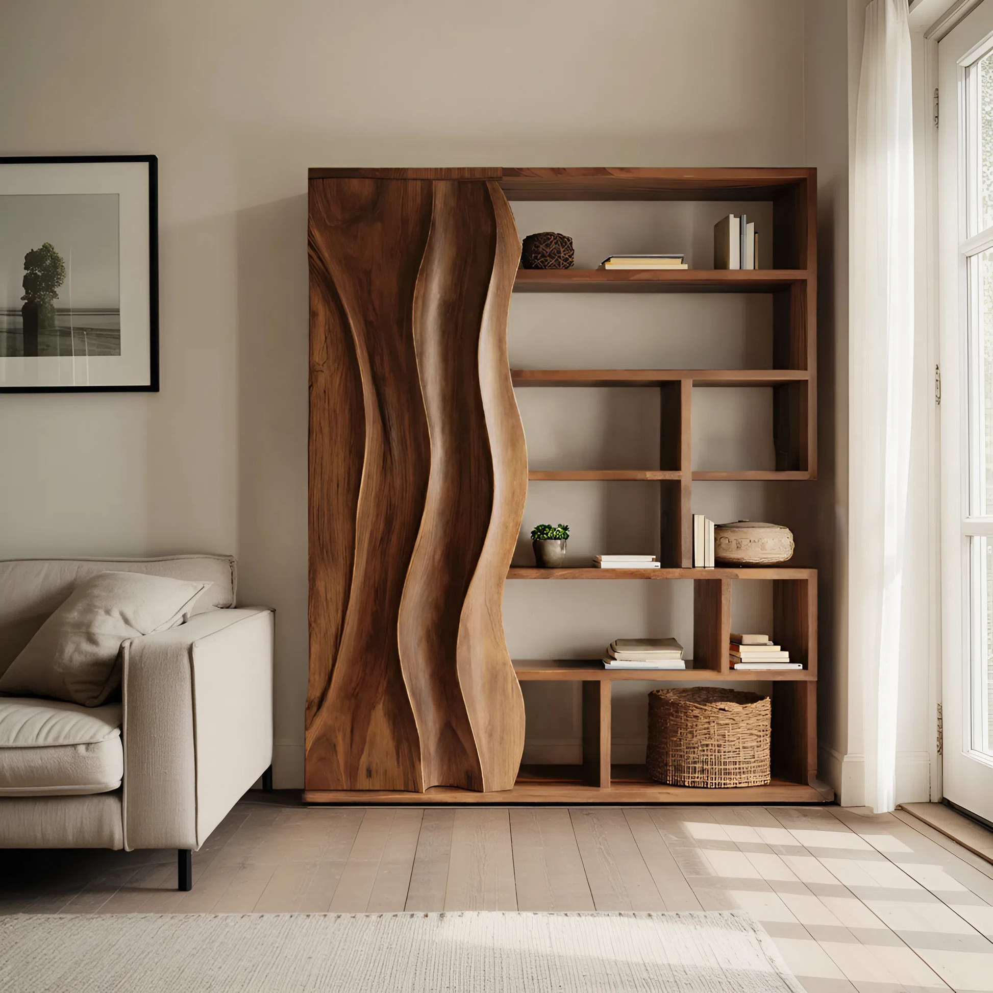Modern Bookshelf With Wave Door For Home Decor Lynnsnail