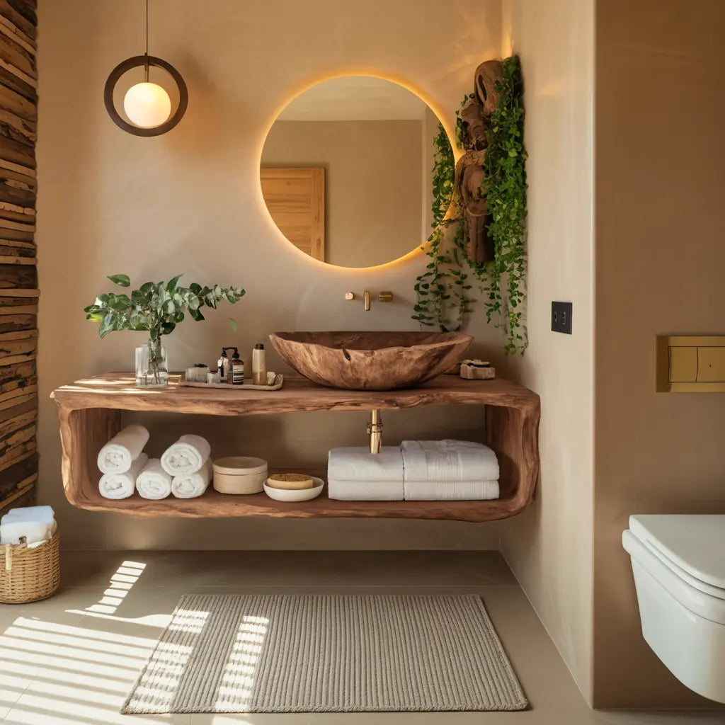 Handcrafted Wooden Vanity For Bathroom Natural Look Lynnsnail