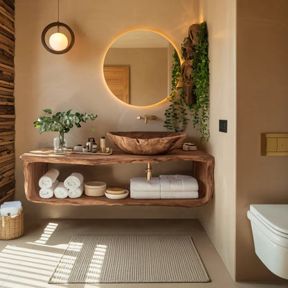 Handcrafted Wooden Vanity For Bathroom Natural Look Lynnsnail