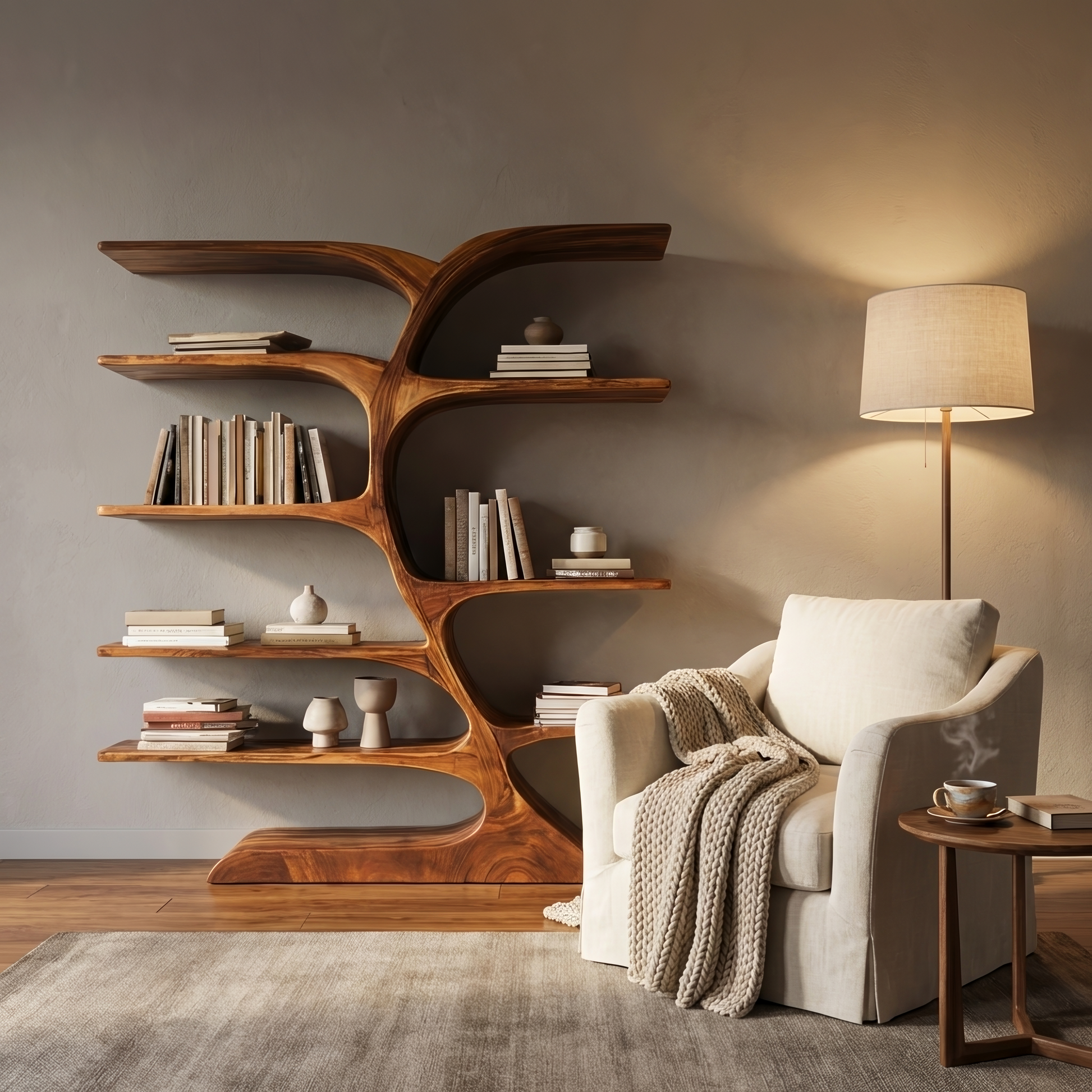 Organic Curved Bookshelf For Open Space Lynnsnail
