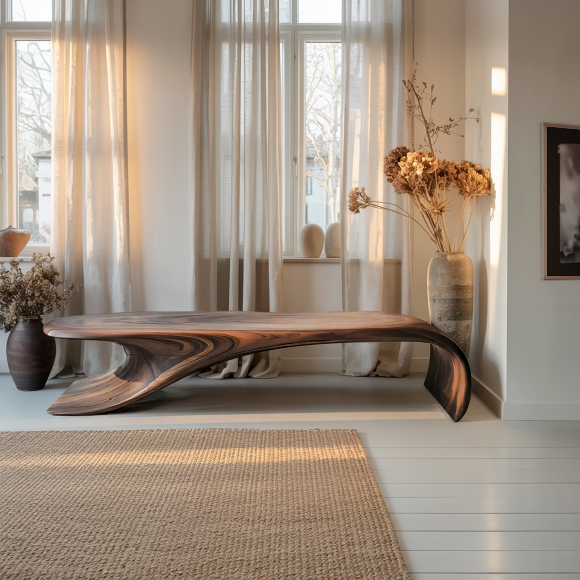 Modern Sculptural Bench With Flowing Curves For Living Room Lynnsnail