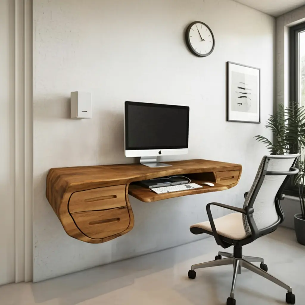 Floating Sculptural Desk With Drawers For Home Office And Studio Lynnsnail