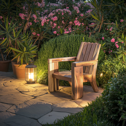 Rustic Outdoor Wooden Lounge Chair With Armrests For Garden Or Porch Lynnsnail