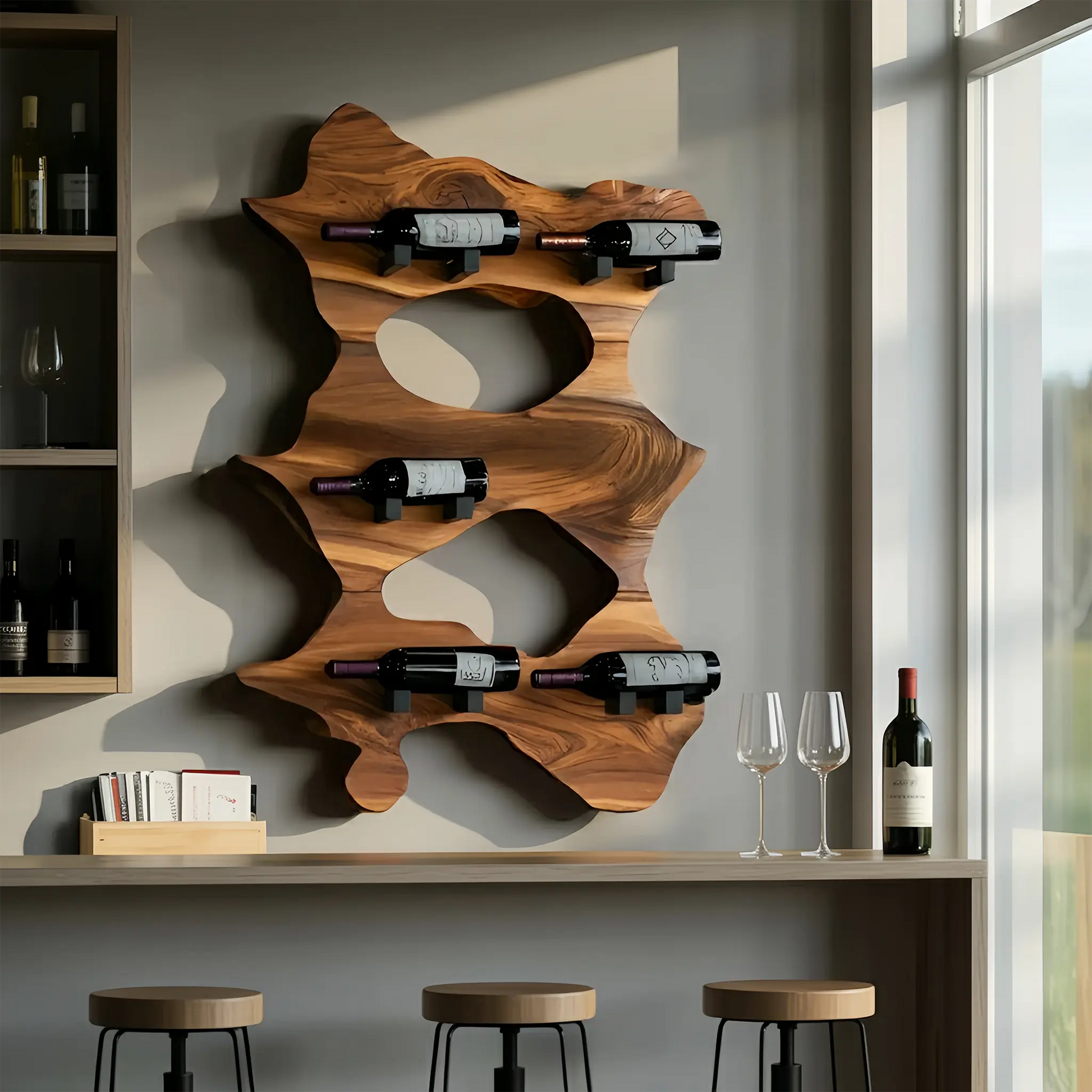 Rustic Solid Wood Live Edge Wine Rack For Entryway Lynnsnail
