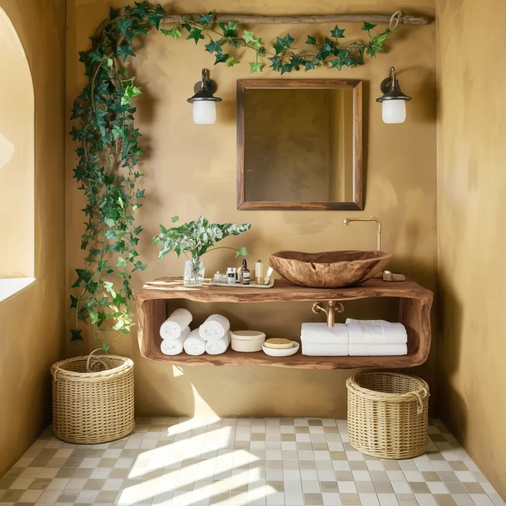 Handcrafted Wooden Vanity For Bathroom Natural Look Lynnsnail