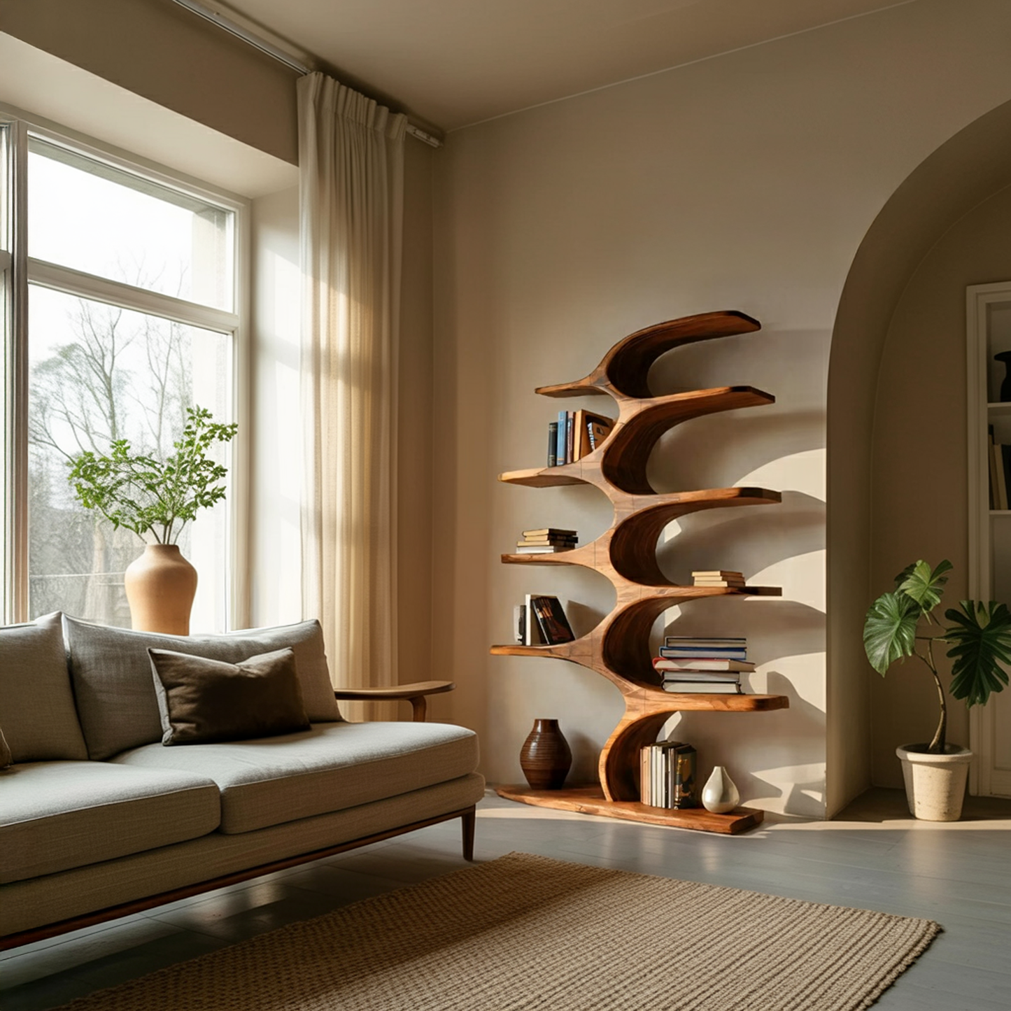 Artistic Curved Bookshelf Fluid Lines Statement For Designer Interiors Lynnsnail