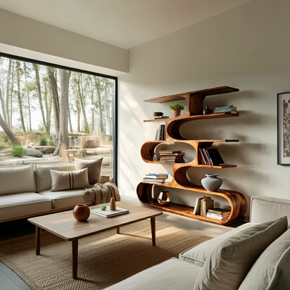 Artistic Curved Bookcase For Living Room Decor Lynnsnail
