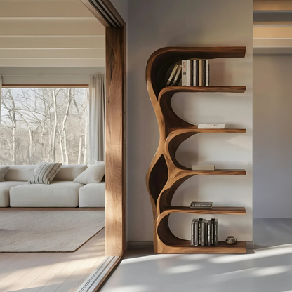 Organic Bookshelf With Curved Open Shelving For Bedroom Decor Lynnsnail