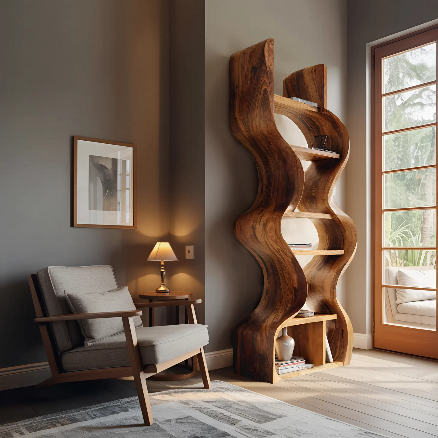 Organic Solid Wood Wall Bookcase For Modern Entryway Lynnsnail
